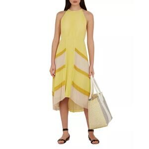 Ted Baker Nellina Pleated Yellow Pattern Dress Size 3 (US Medium)